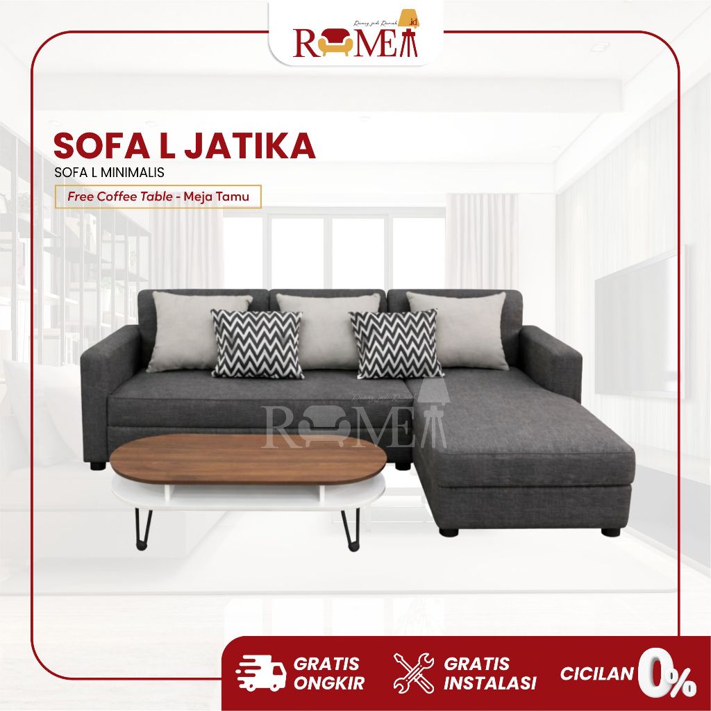 Rumea - Sofa L Jatika Minimalis Modern Kain Kagawa Premium – Sofa Sudut Nyaman + Bonus Meja Tamu, Co