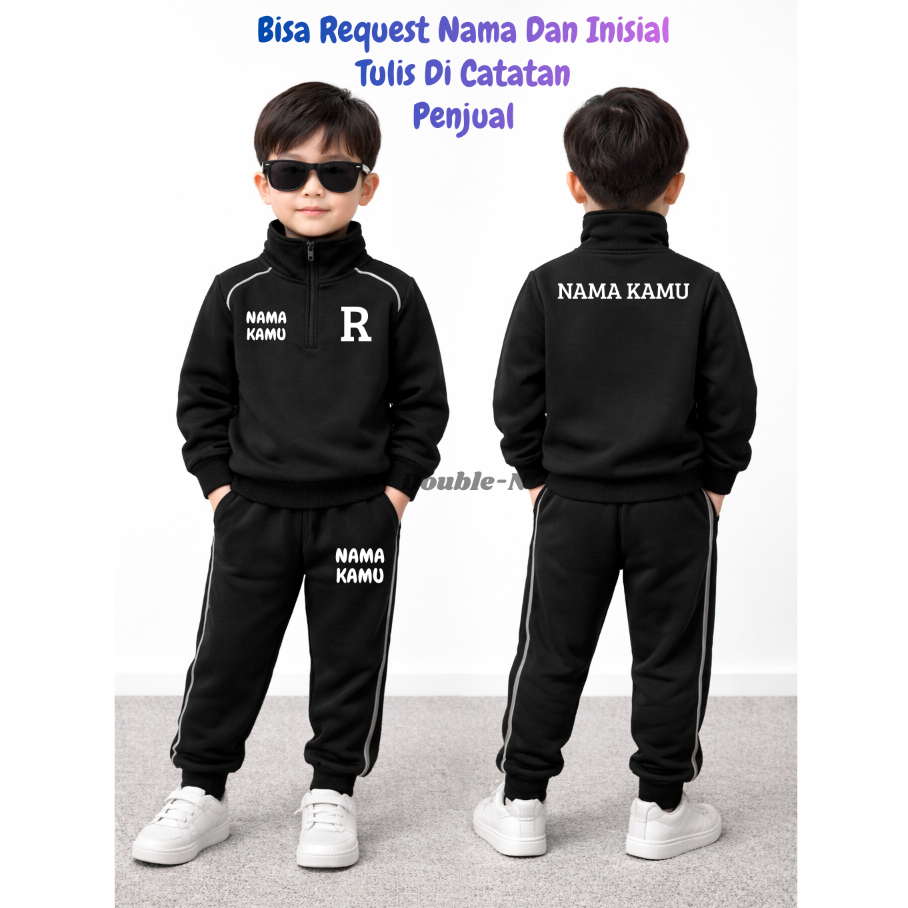 Double-N Custom Nama Setelan strips menyala sweater zipper setengah badan anak Laki-Laki dan Perempu