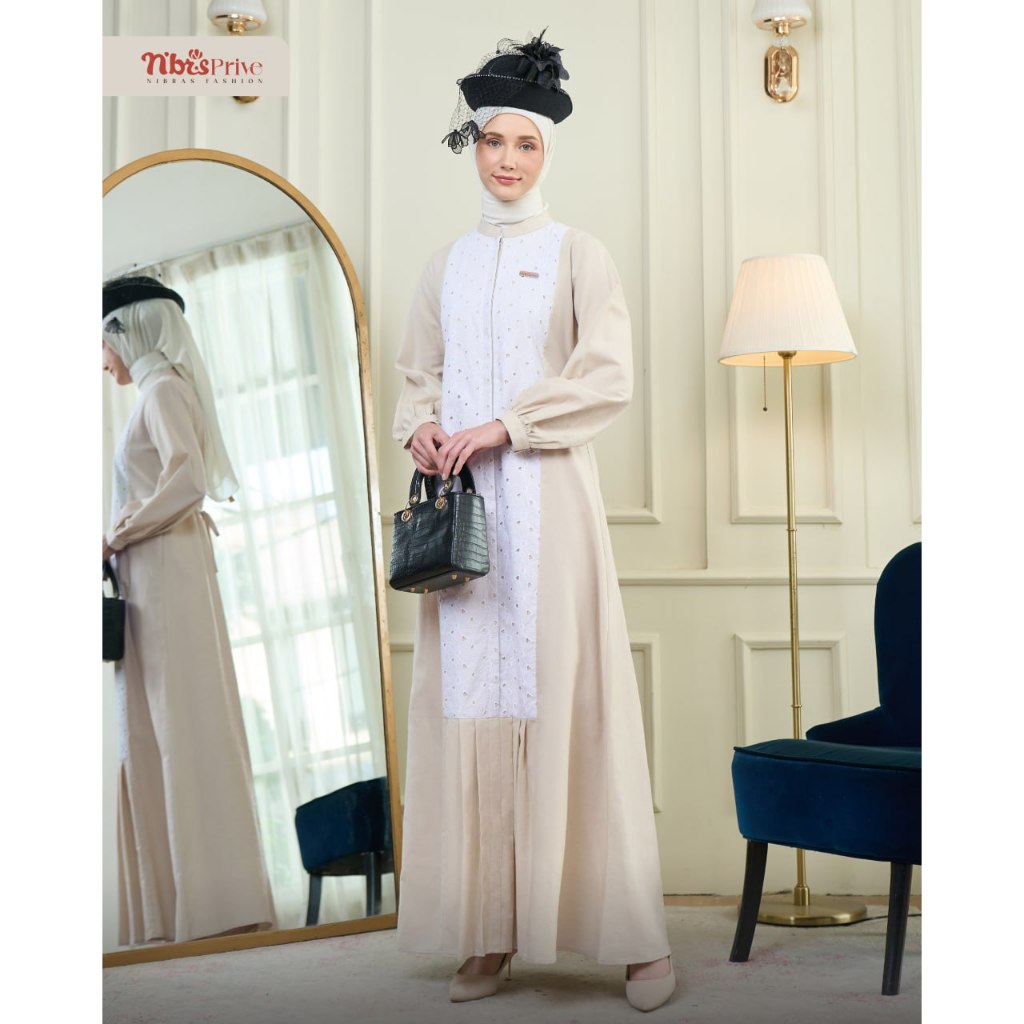 Nibras Gamis Muslimah Dress Kondangan Simple Elegan Bahan Linen Mix Cotton Bordir - Kanaya