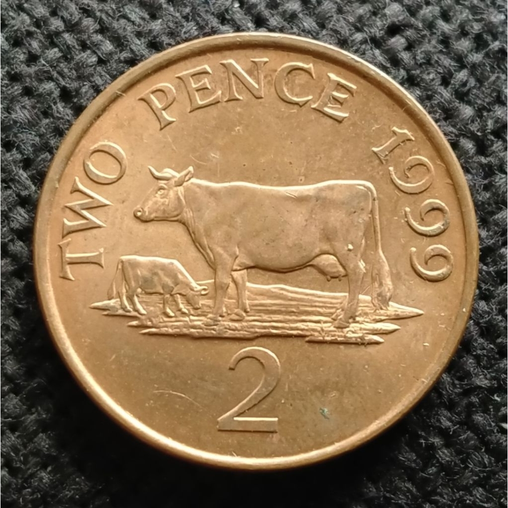 Koin Kuno Guernsey 2 Pence 1999 Sapi