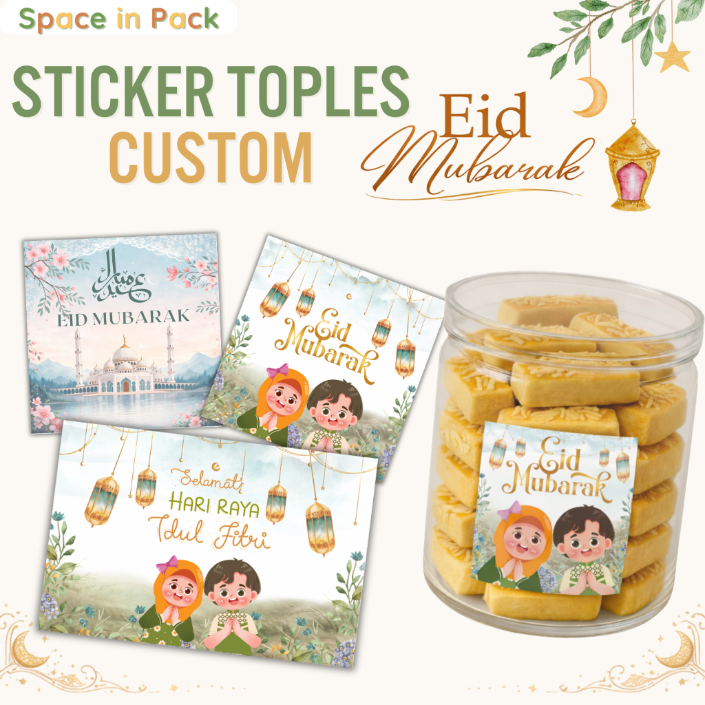 Spaceinpack - Sticker Toples Idul Fitri / Ramadhan - Sticker Kotak Hampers - Sticker Kue Lebaran Aes