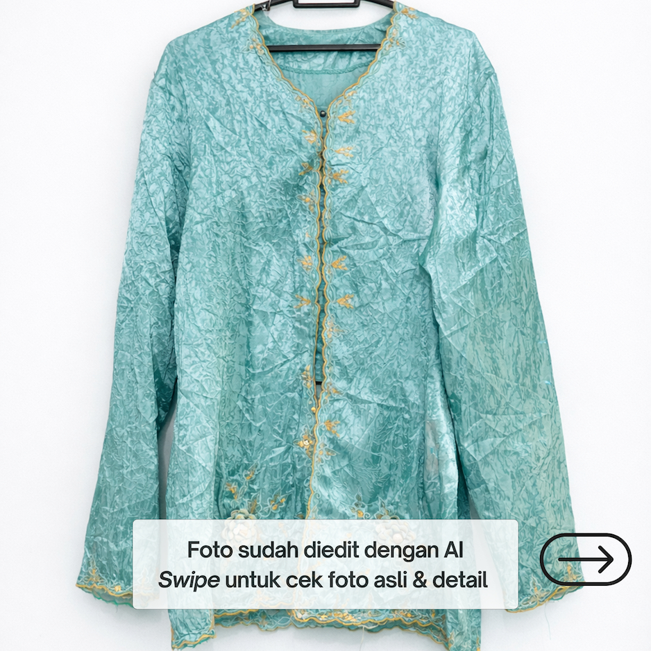 Kebaya Encim Bordir Hijau Sage Motif Bunga Modern Lengan Panjang | Atasan Wanita Pakaian Tradisional