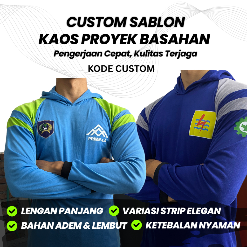 Custom Sablon Kaos Tani Pria Kaos Proyek Lengan Panjang Kupluk Variasi Strip