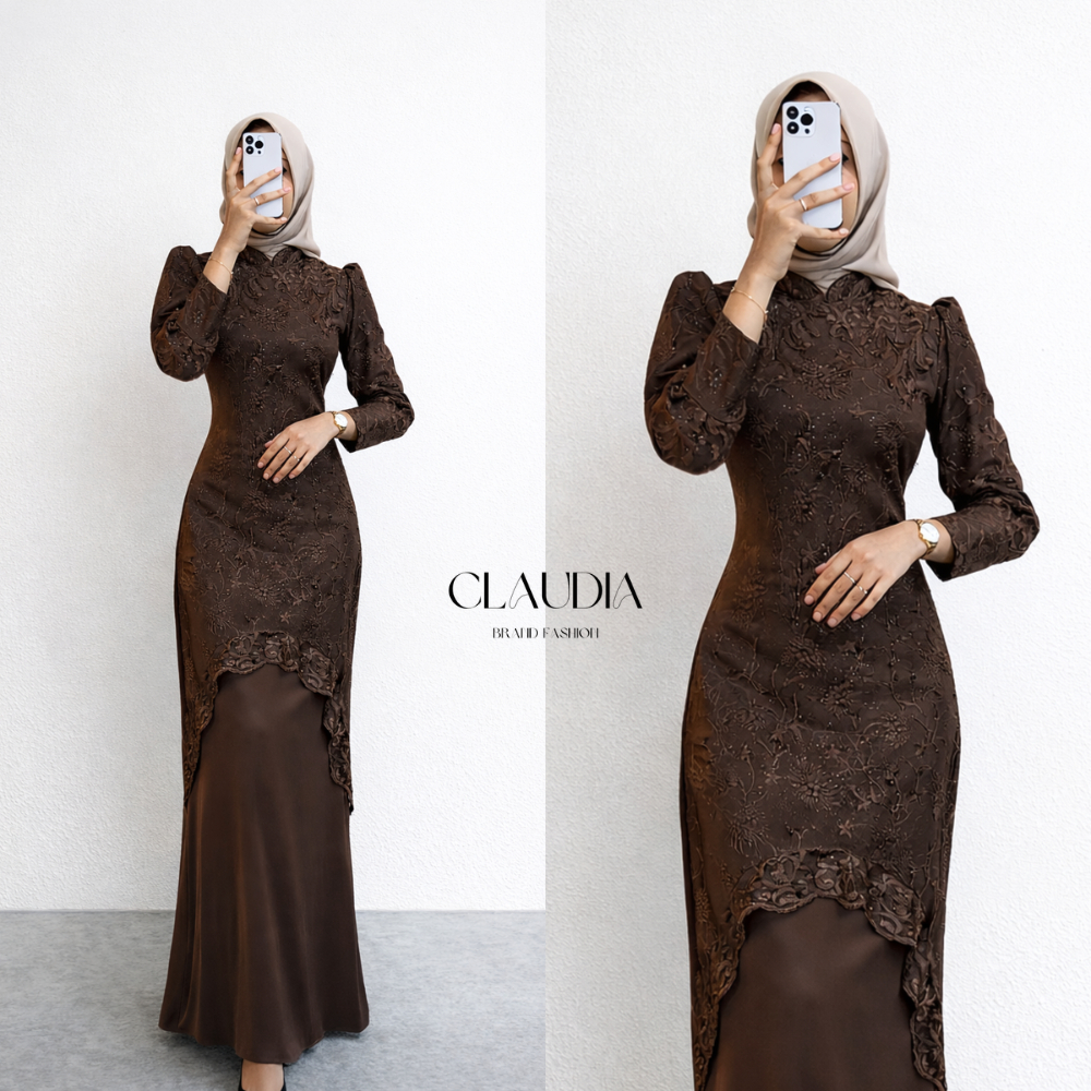 (TREND LEBARAN 2026) KARIN MAXY DRESS MELAYU SATIN BROKAT TERBARU GAMIS PESTA LEBARAN A - LINE SPECI