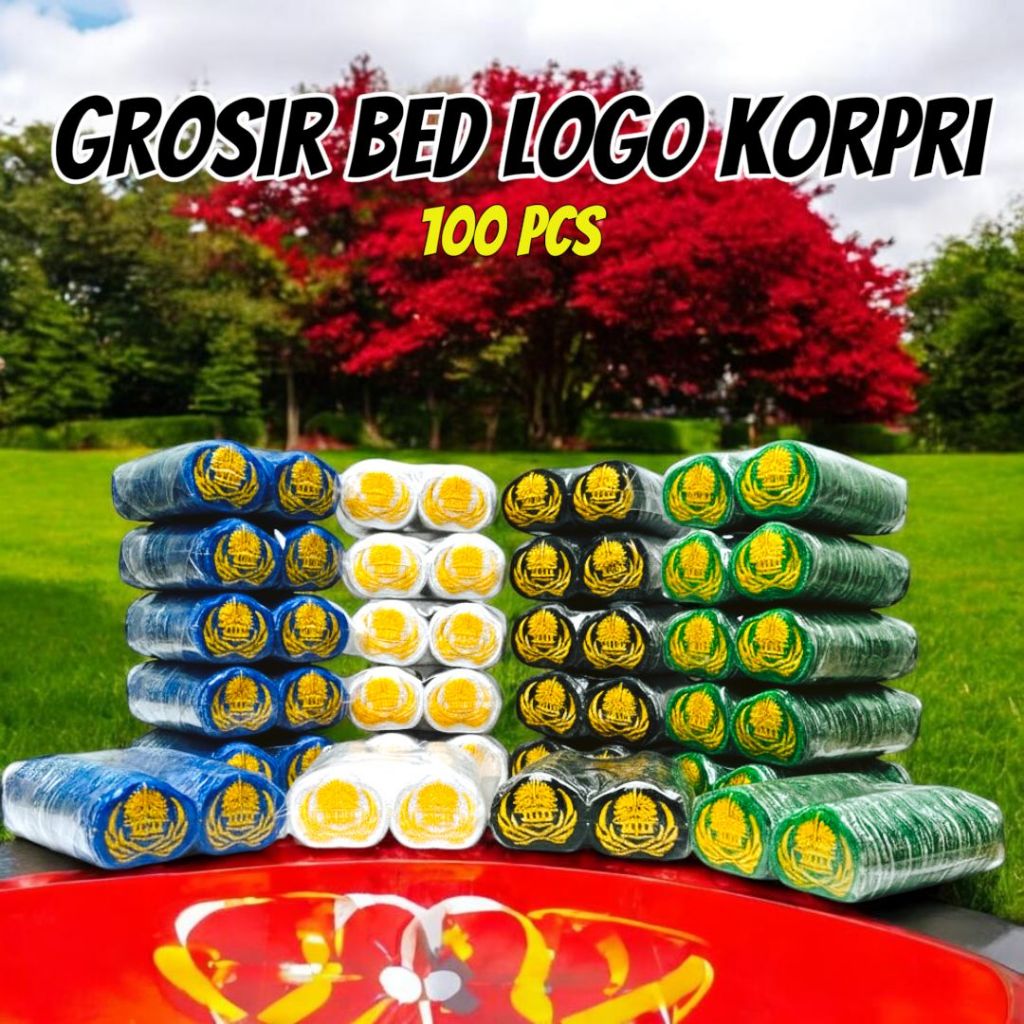 Grosir (100pcs) Bed Korpri bordir | bed logo korpri bordir hijau putih Hitam coklat biru