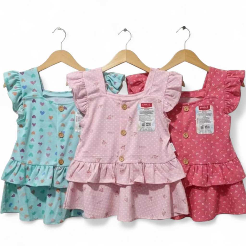 Dress Anak Bayi Little Q Katun Motif Rempel Polos Bunga Angsa S M L 3 Pcs