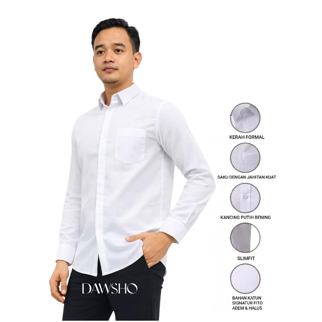 Kemeja Putih Pria lengan panjang / slim fit pria / kemeja kerja Putih Polos / Kemeja Formal