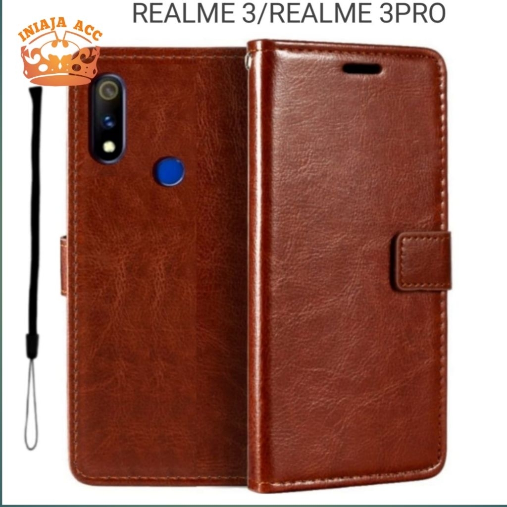 CASE REALME 3 / REALME 3 PRO LEATHER CASE SARUNG HP DOMPET KULIT FLIP COVER CASE BUKA TUTUP KESING D