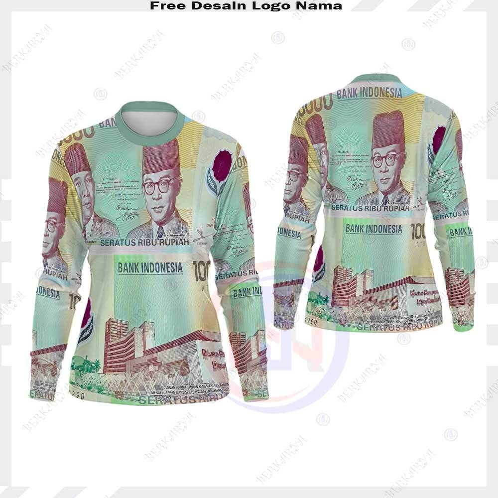 Kaos Wanita Jersey Uang Seratus Ribu Jadul / Kaos Uang Keren / Baju Uang 100 Ribu Jadul