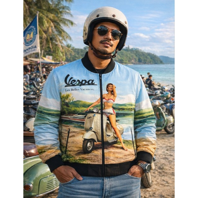 Jaket Bomber Vespa Pria Premium – Jaket Bikers Vespa Club Vintage Full Print Eksklusif