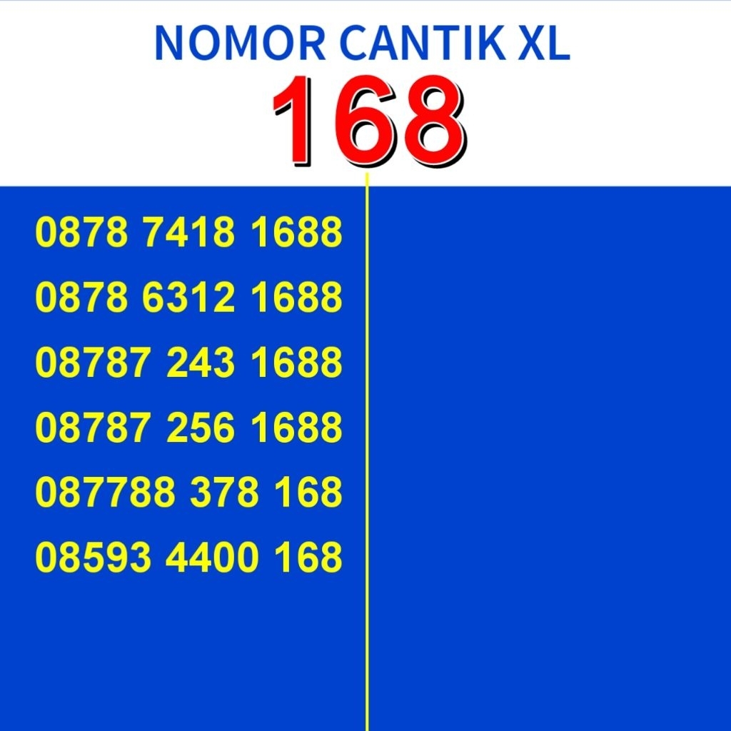 Kartu Perdana Nomor Cantik XL HOKI 168 1688  1168 1689 16899