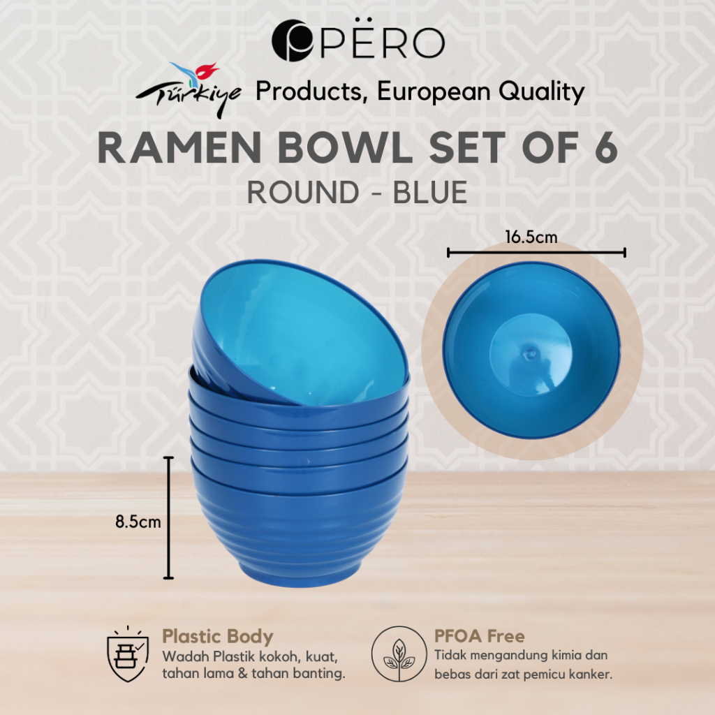 Pero Ramen Bowl Set of 6 Round Square / Mangkok Ramen Plastik / Set Mangkuk Ramen