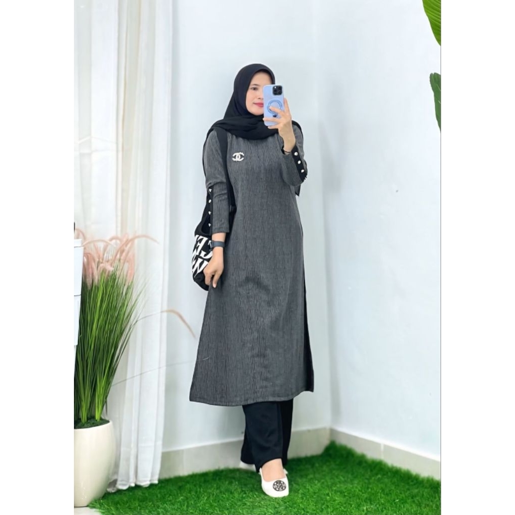 Set Tunik Sofia / Baju Tunik Set Celana Knit / COD