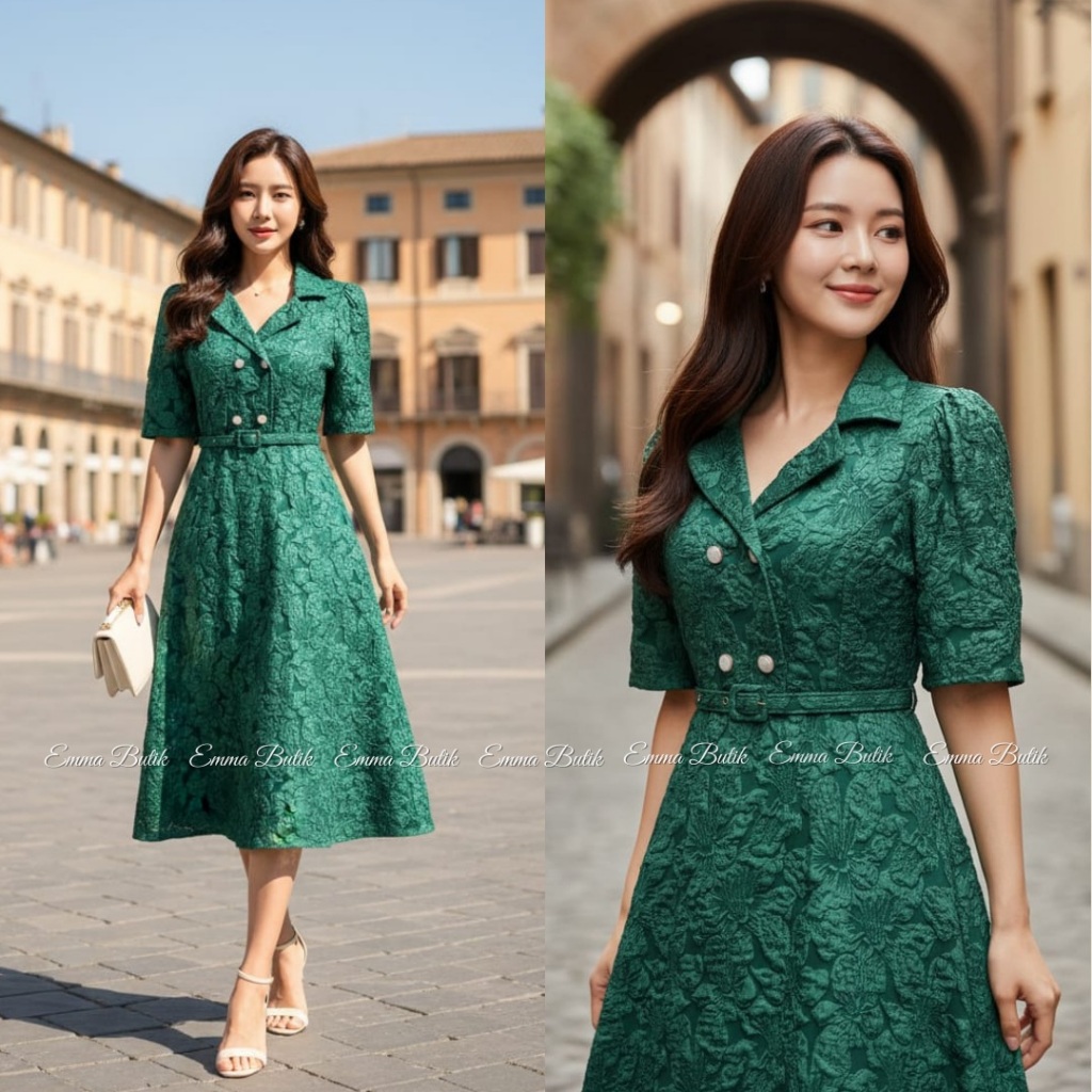 Emma.Butik E00229 Gaun Ungu Paskah Jacquard Pesta Formal Wanita Midi Dress Kondangan Gereja Busui Fr