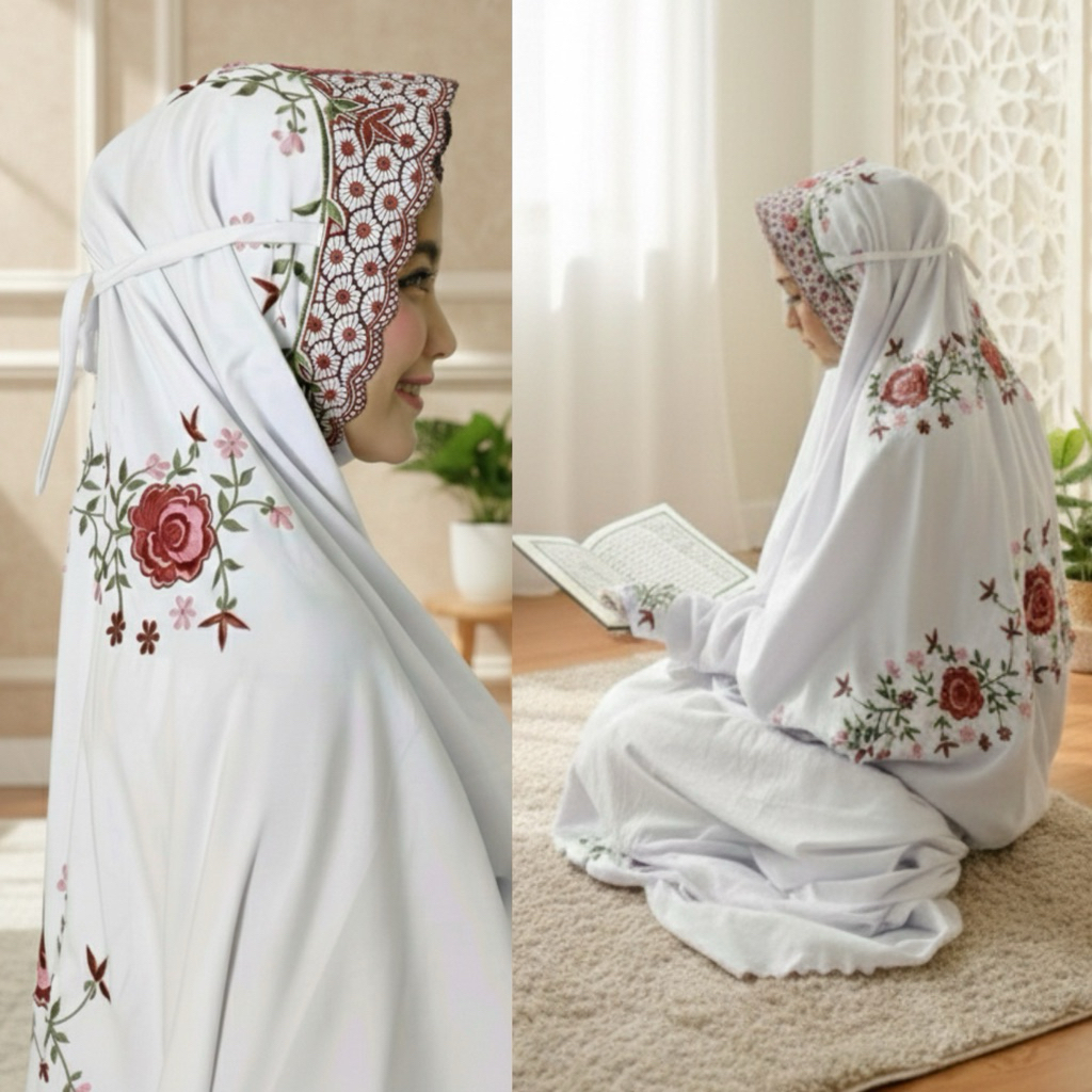 MUKENA TERUSAN SANTRI BORDIR BAHAN KAIN KATUN POLINO MIKRO PREMIUM SILK | TELEKUNG RUKOH PANJANG TER