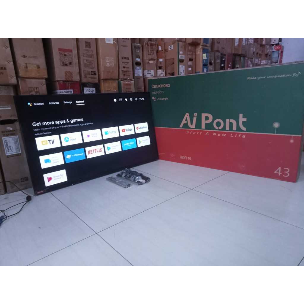 TV LED CHANGHONG 43IN FHD ANDROID TV YOUTUBE DIGITAL TV KONDISI BEKAS PEMAKAIAN 7156F