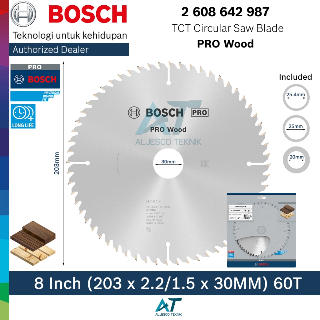 BOSCH MATA GERGAJI KAYU 8 INCH 60T CIRCULAR SAW BLADE
