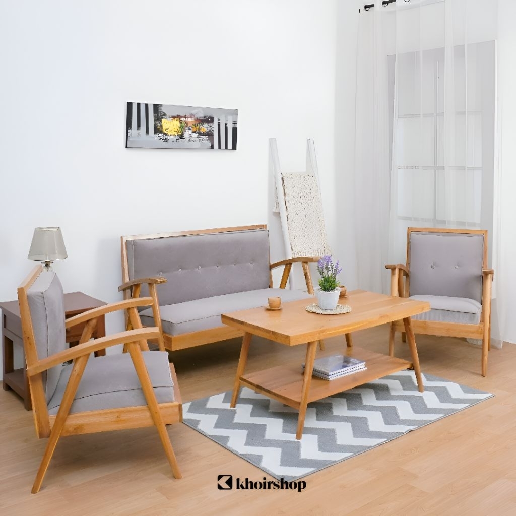 SET KURSI TAMU MINIMALIS 3 KURSI SOFA TAMU JENGKI BAHAN KAYU KURSI RUANG TAMU RETRO