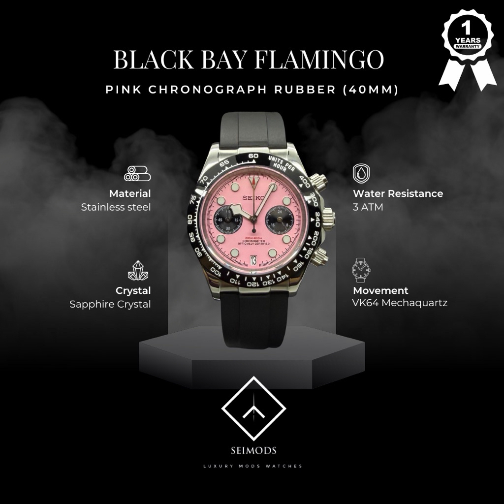 Jam Tangan Seiko Blackbay Chronograph Flamingo Pink VK64 Rubber