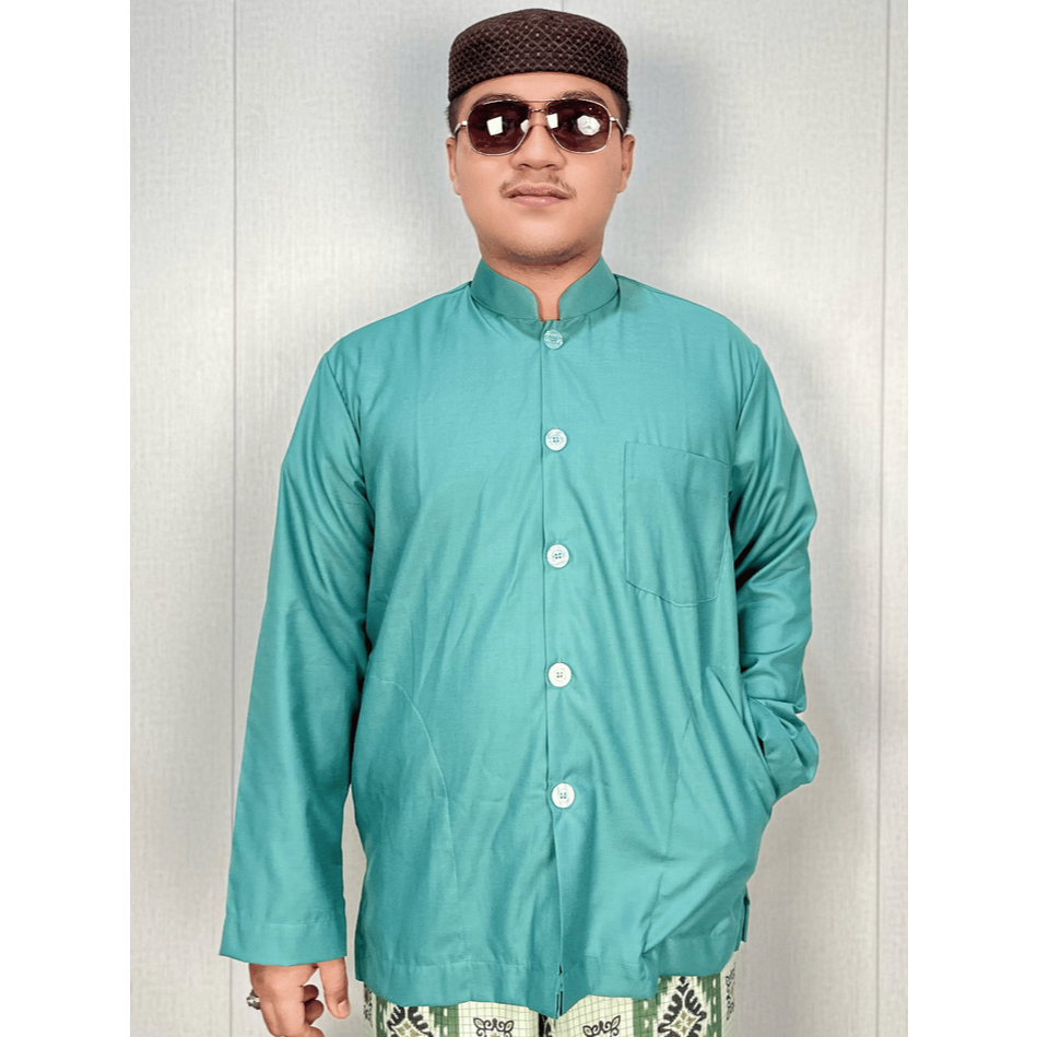 Multazam Baju Koko Mint Pria Dewasa - Koko Abu Nagieb Hijau Mint Lengan Panjang