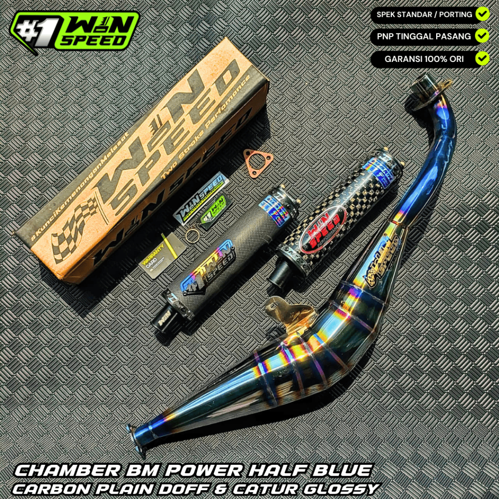 Knalpot Yamaha FIZ R, FIZ, Force One Half Blue BM POWER SAMPING Silencer Carbon Plain Doff & Catur G