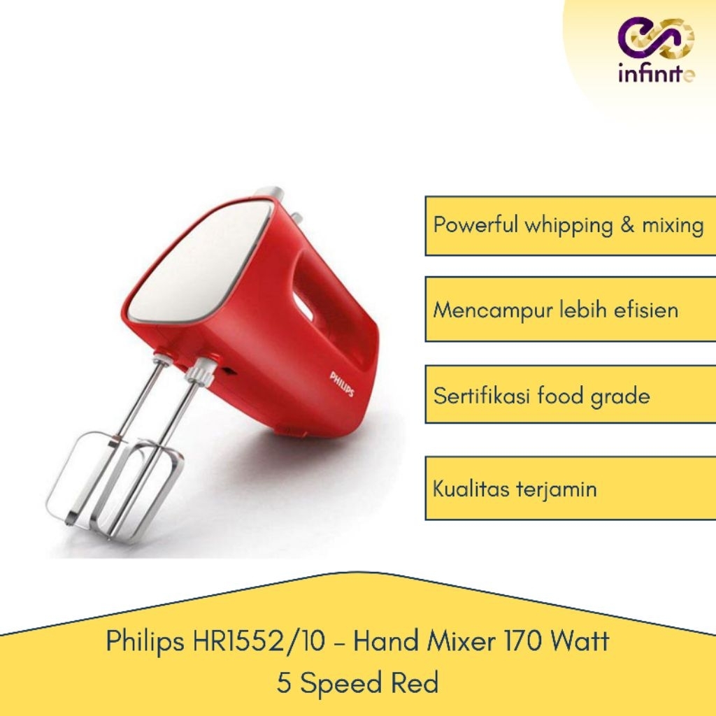 Hand Mixer Philips HR1552/10 300W – Mixer Kue 5 Speed Turbo Original