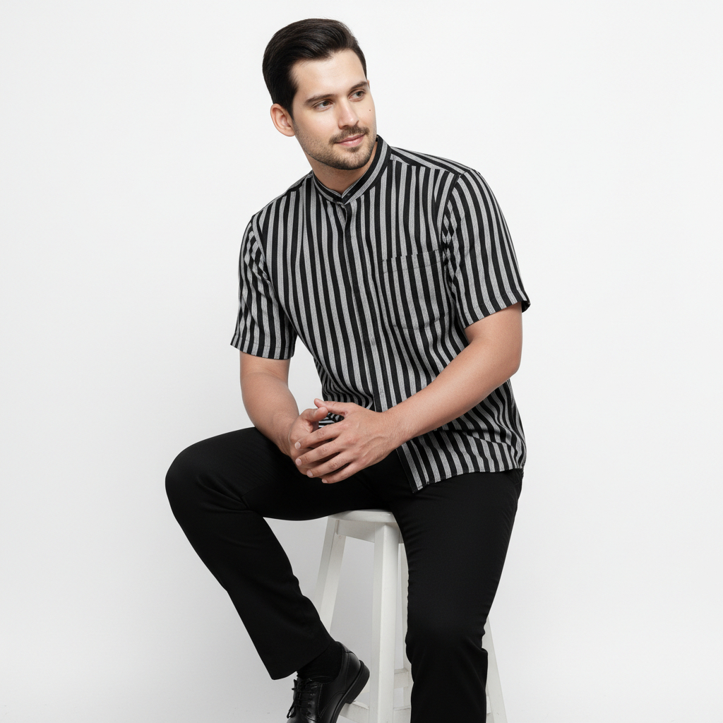 Elzaff - Baju Koko Tradisional Lurik Jawa Asakhi Pria Dewasa Lengan Pendek M L XL XXL