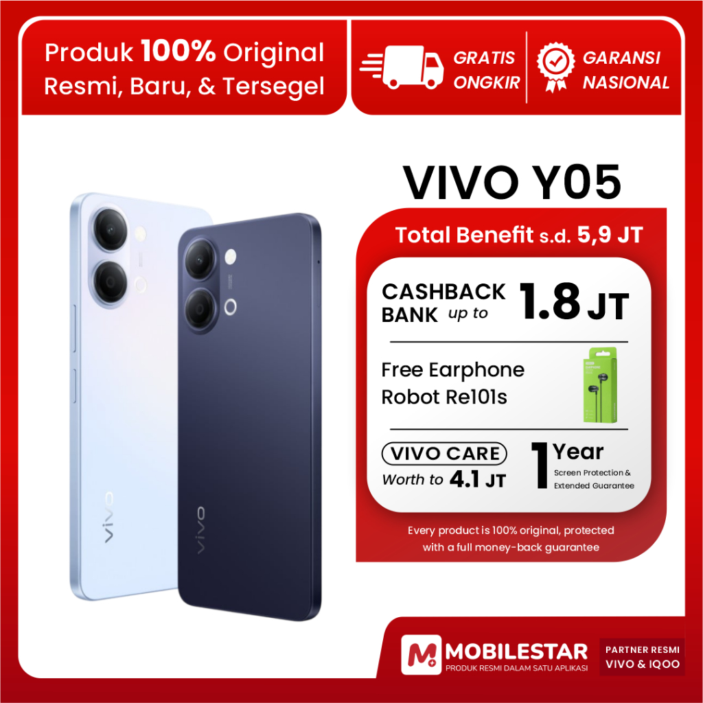 [BNIB] BARU HP 1 Jutaan Vivo Y05 | IP65 Tahan Debu dan Air | OriginOS 6.0 | Baterai 6500 mAh