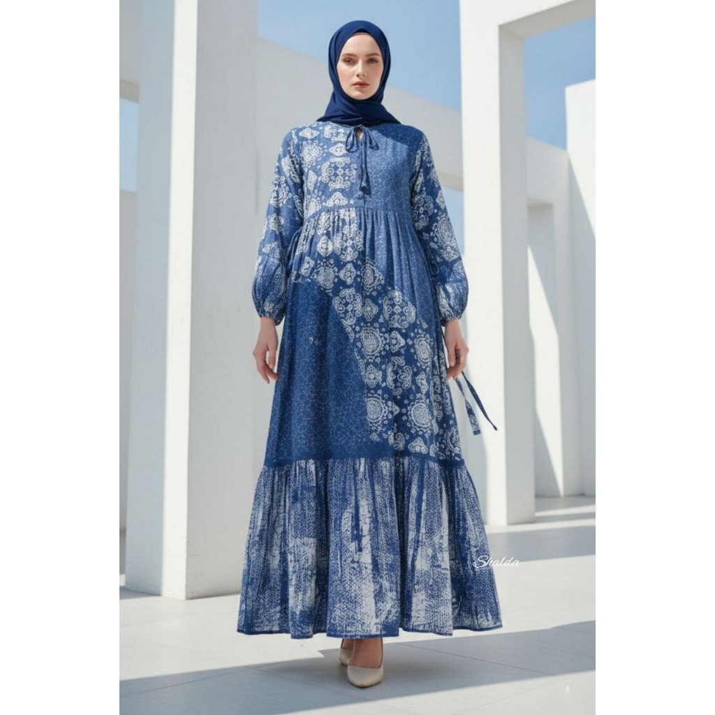BLUE DRESS GAMIS TWILL CANDI MEKAR GAMIS BATIK CAP PEKALONGAN