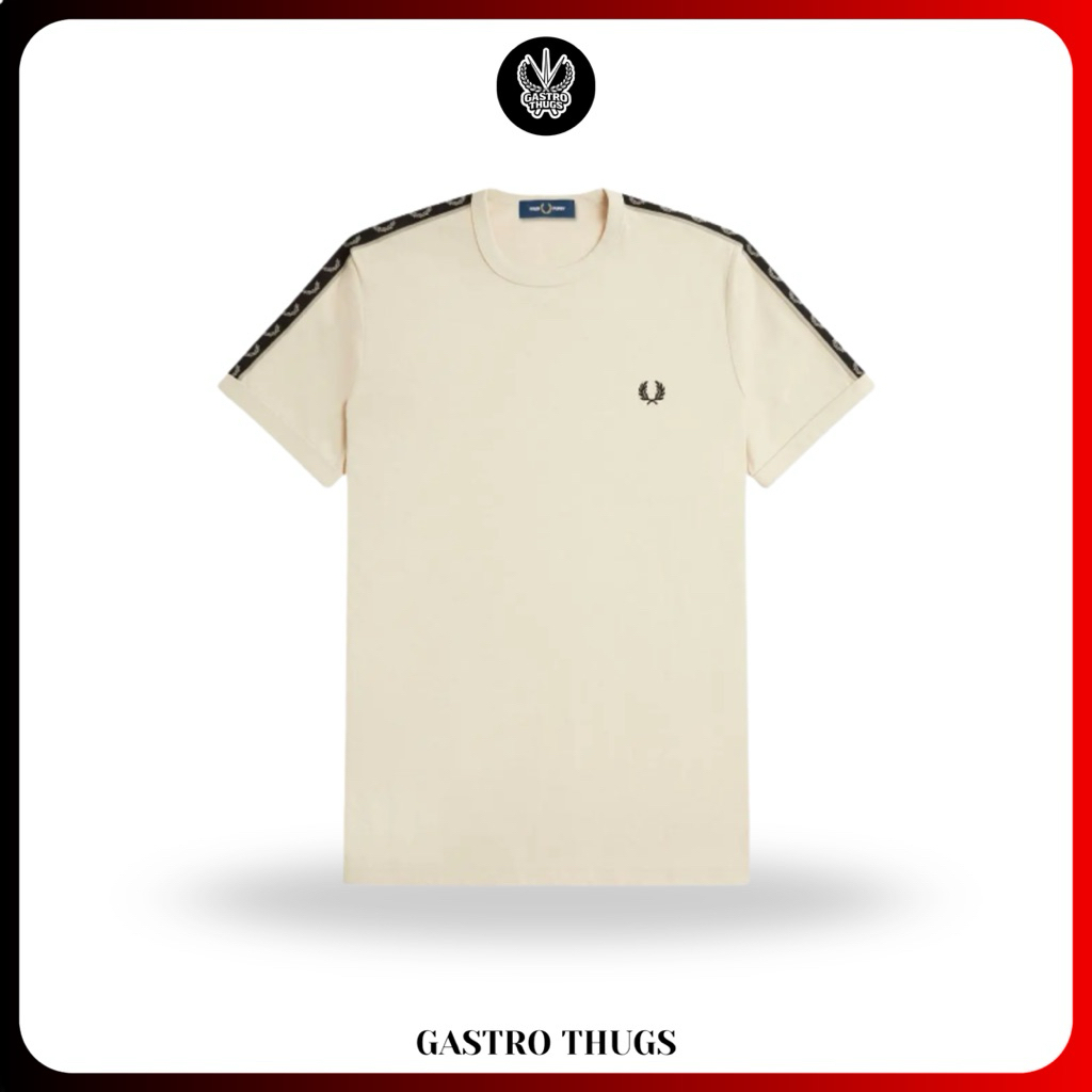 Fred Perry Contrast Tape Ringer T-Shirt Oatmeal/Warm Grey 100% Originals