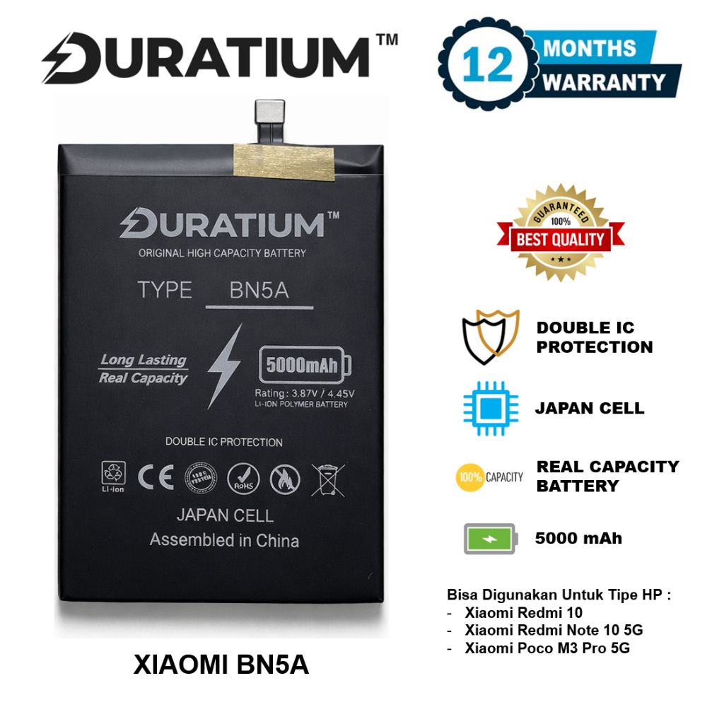DURATIUM ORIGINAL Baterai Xiaomi Redmi 10 / Redmi Note 10 5G / Poco M3 Pro 5G BN5A Real Capacity 100