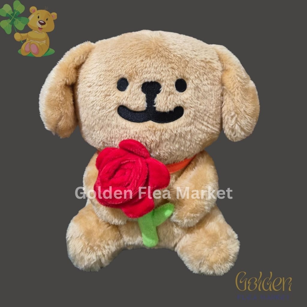 Boneka Maltese Brown with Red Rose - Anjing Maltese Cokelat dengan Bunga Mawar