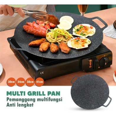 Panggangan Korea Grill Pan Bulat Datar Bbq /Wajan Bulat Anti Lengket 28 30 32 34cm Alat Teflon Kitch