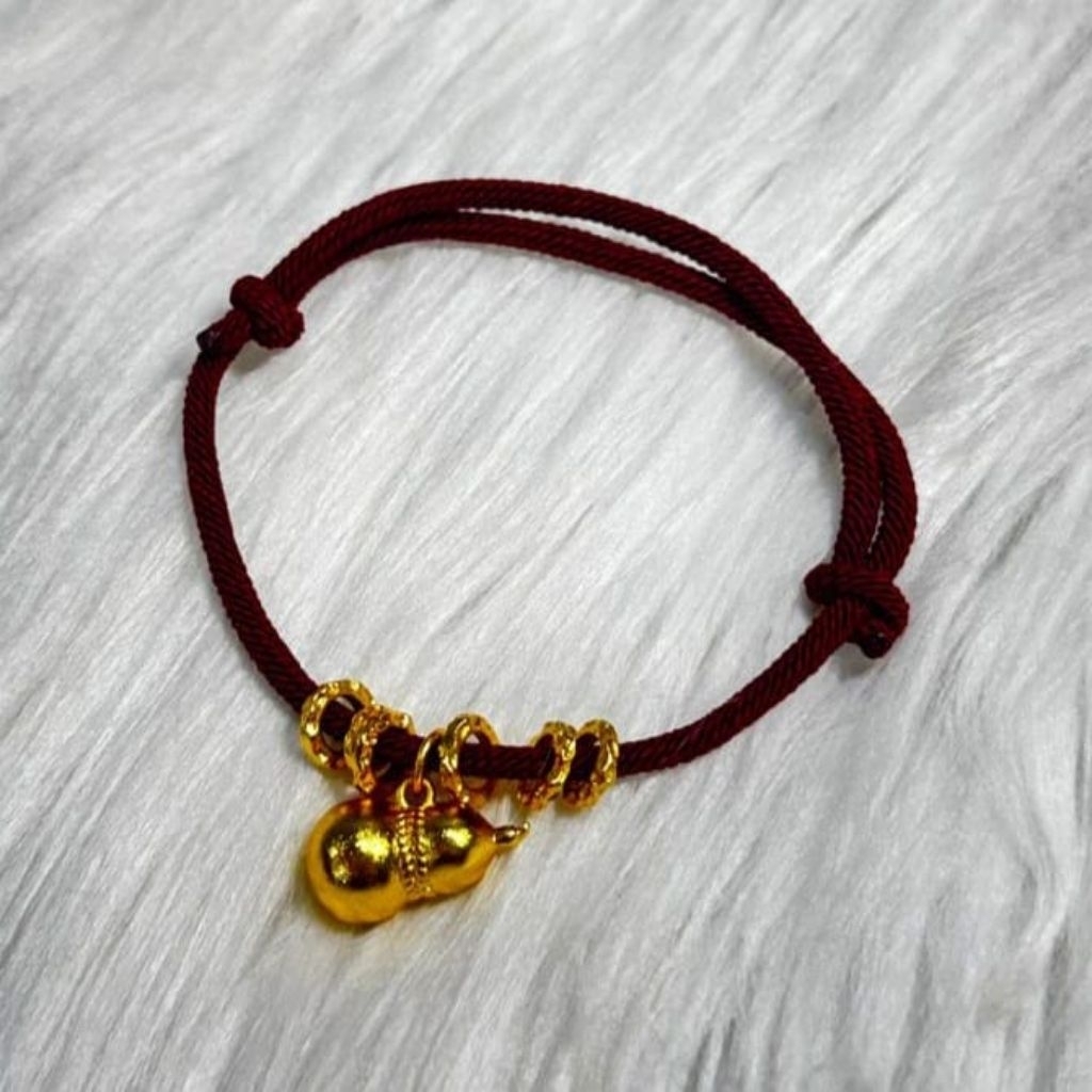 Gelang Tali Maroon 6 Ring Emas | Gelang wanita dengan desain kekinian modern Terbaru