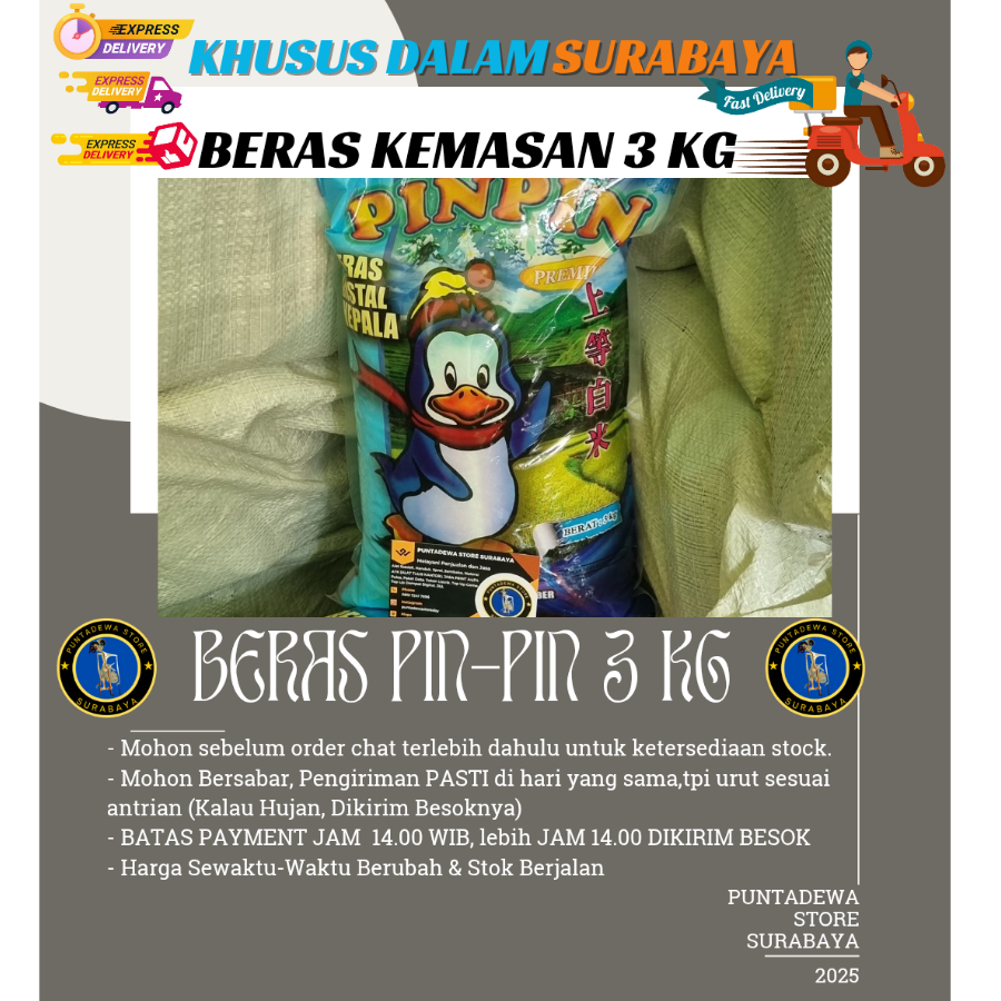 BERAS PIN-PIN 3 KG SURABAYA BRT