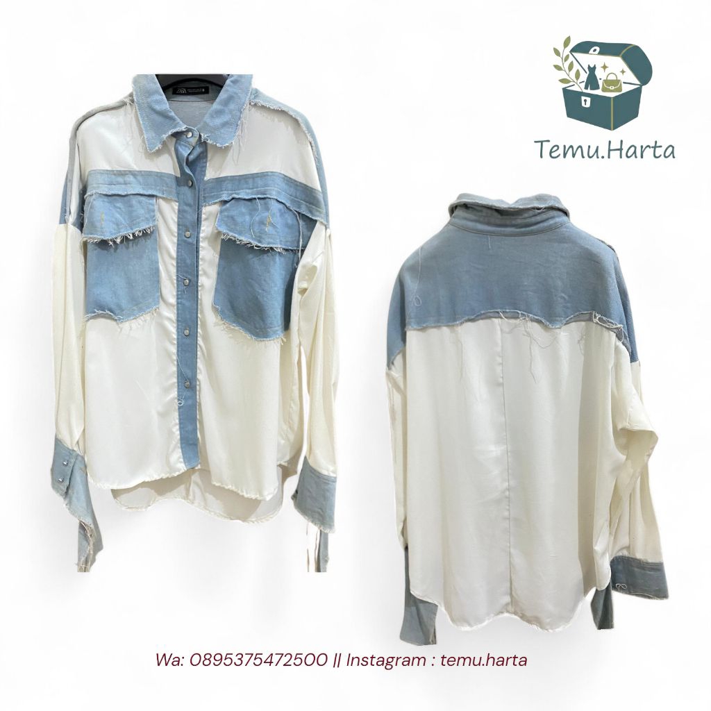 Zara reconstructed denim-panel shirt