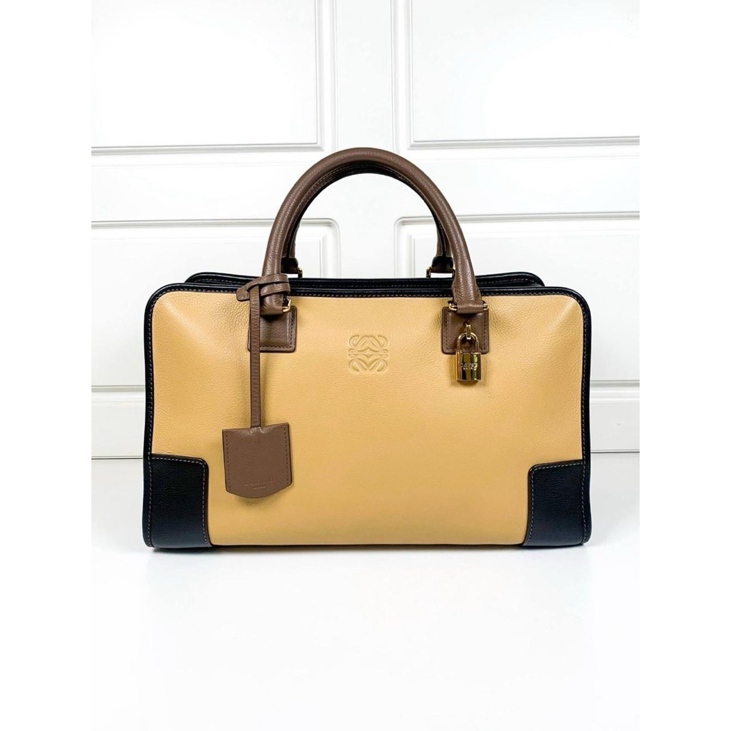 (PRELOVED) Loewe Amazona Tri-Color Amazona Bag in Black, Taupe & Light Beige 2013