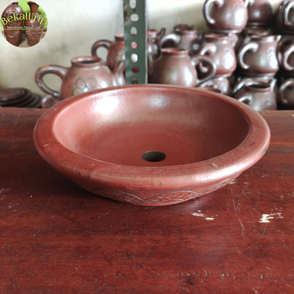 Pot bonsai oval D20cm gerabah tanah liat
