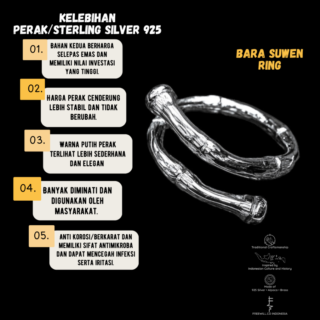 Cincin Perak Pria BARA SUWEN FREEWILL - 925 Sterling Silver