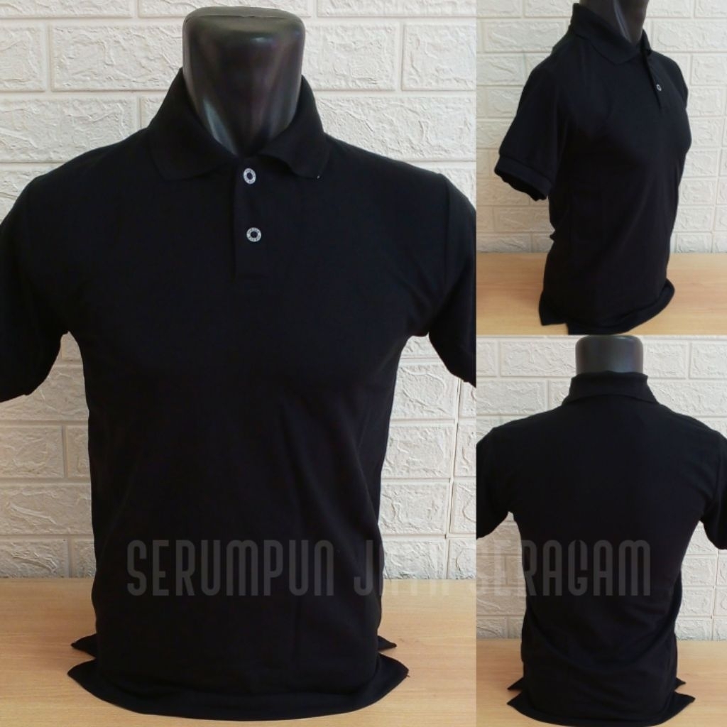 KAOS KERAH POLOS HITAM - KAOS BERKERAH HITAM POLOS