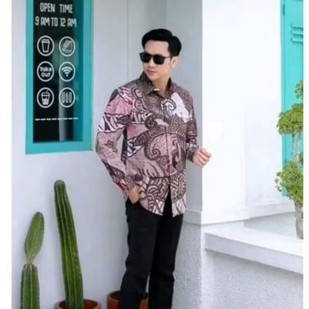 Warna Dusty pink Kemeja Batik Pria Modern Original Slimfit Lengan Panjang Lapis Furing Motif Dusty B
