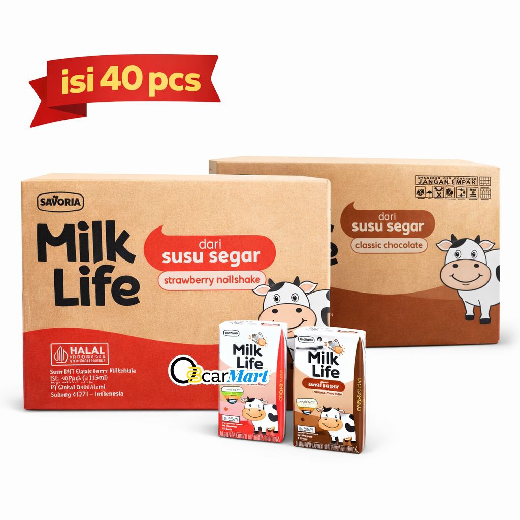 Susu MILK LIFE 1 Dus 115ml isi 40 Susu UHT Cokelat Stroberi Vanilla