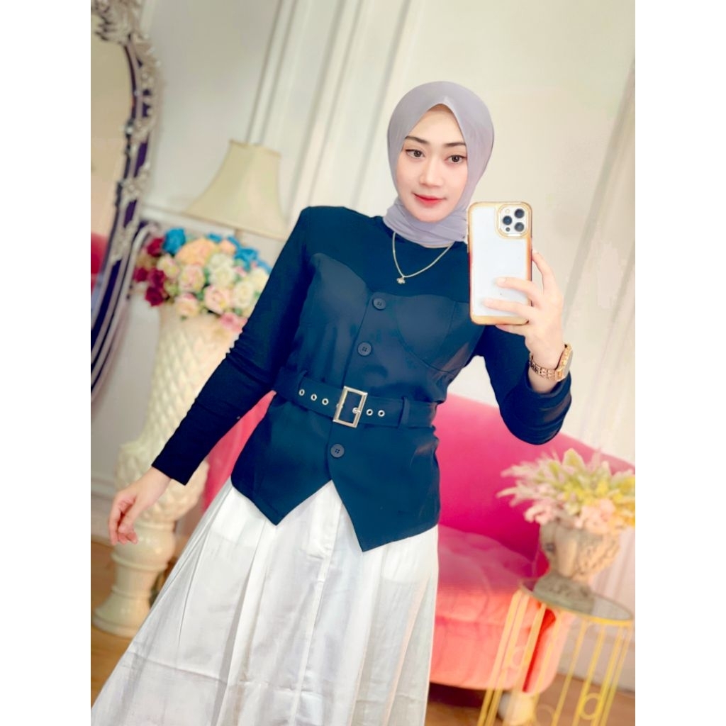 Atasan Denim Kaos Hitam Premium Original Jocellyn B3717