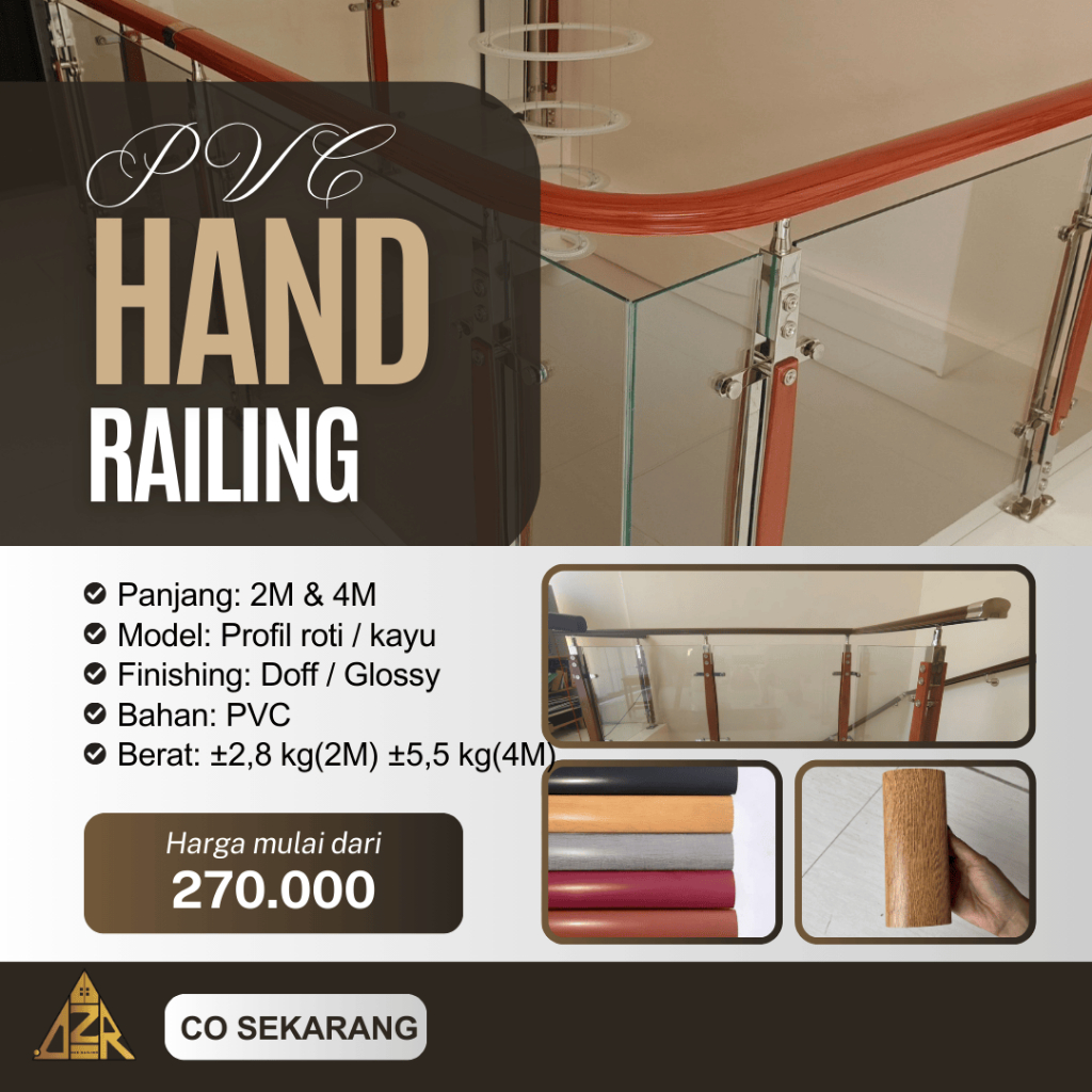 Handrailing Pvc 2 meter handle pvc 2M /Pegangan Railing Tangga Minimalis Profil Kayu