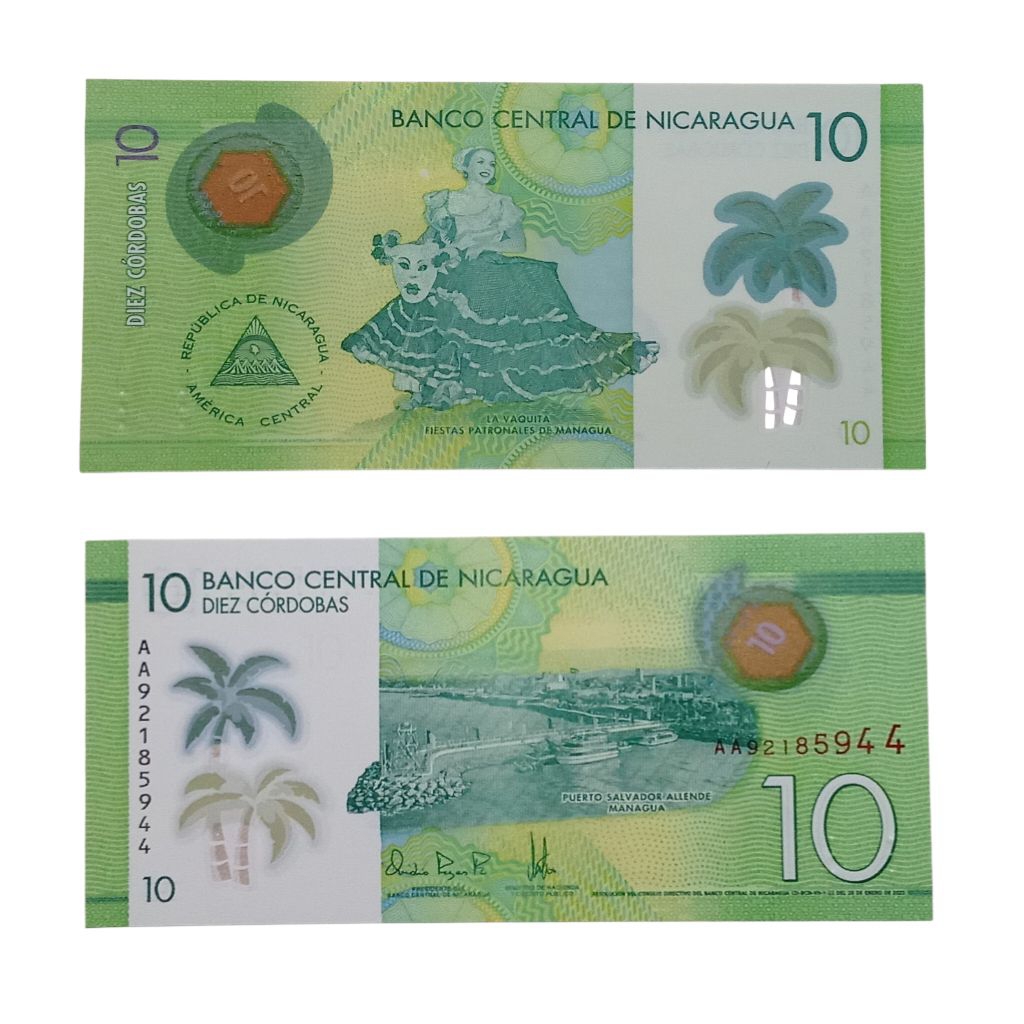 Uang Asing Nicaragua 10 Cordobas Polimer, Gress