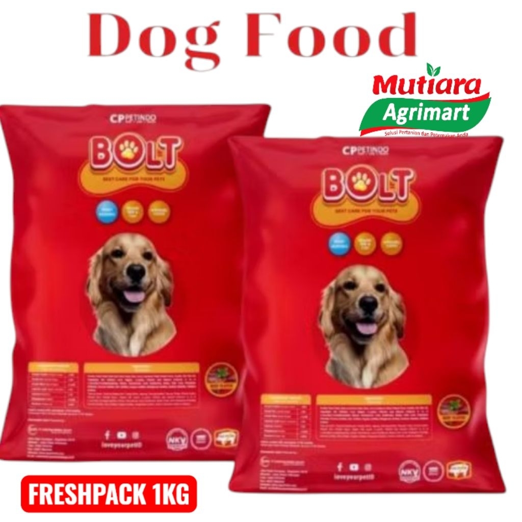 BOLT DOG ADULT FRESHPACK 1KG // PAKAN ANJING // BOLT DOG MERAH BULAT // BOLT DOG BEEF FLAVOUR