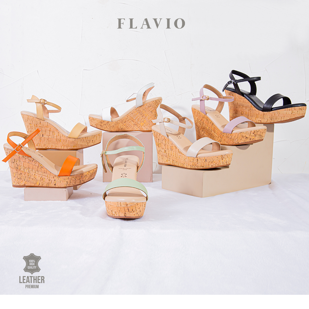 Flavio Leather Sandal Wanita Wedges Evelyn