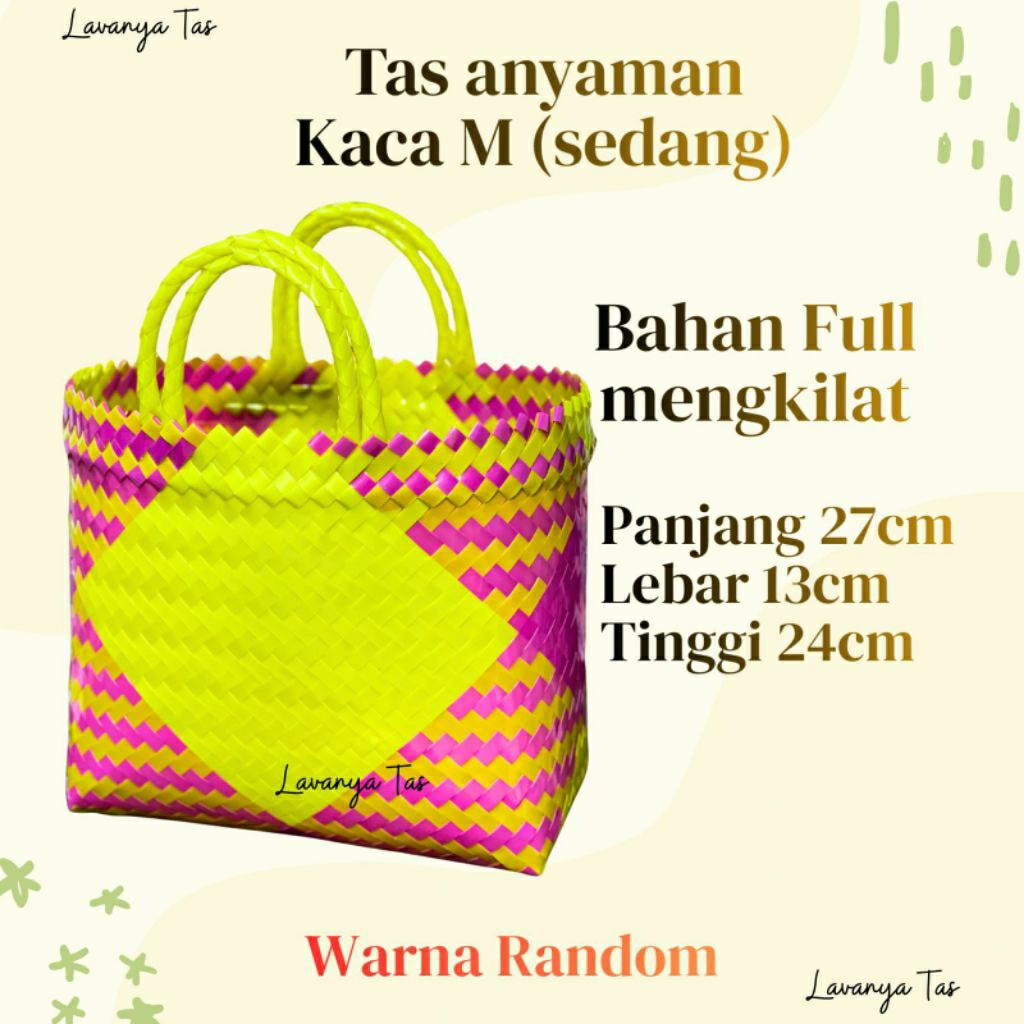 Tas anyaman Kaca M sedang/tas anyaman glossy/tas anyaman bahan kilap/tas anyaman belanja/tas anyaman