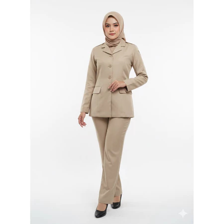SERAGAM PNS KHAKI MUDA WANITA//BAJU PNS WANITA//BAJU DINAS PEMDA WARNA KHAKI MUDA WANITA//SETELAN SE