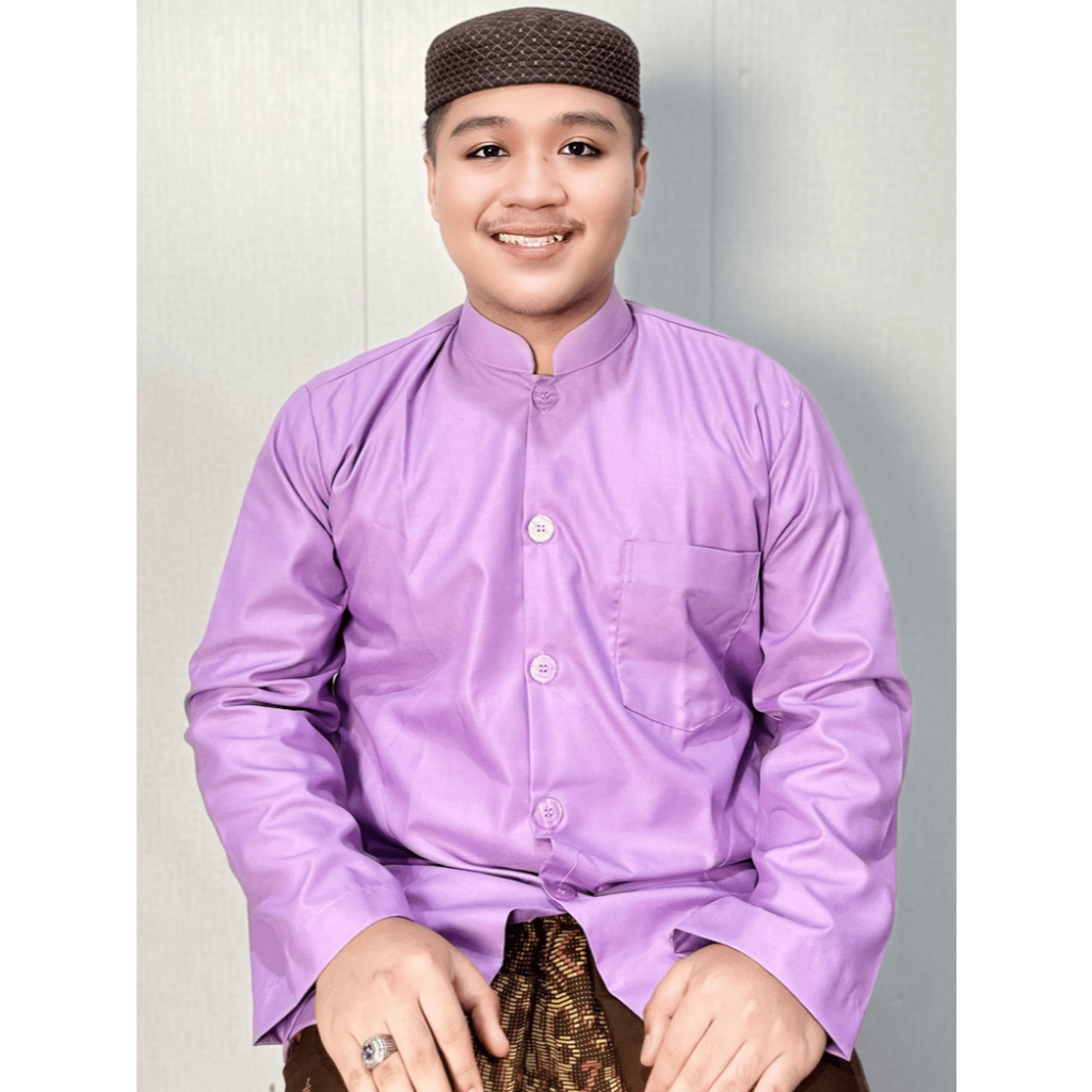 Multazam Baju Koko Pria Dewasa Lilac - Koko Abu Nagieb Ungu Lengan Panjang Slim